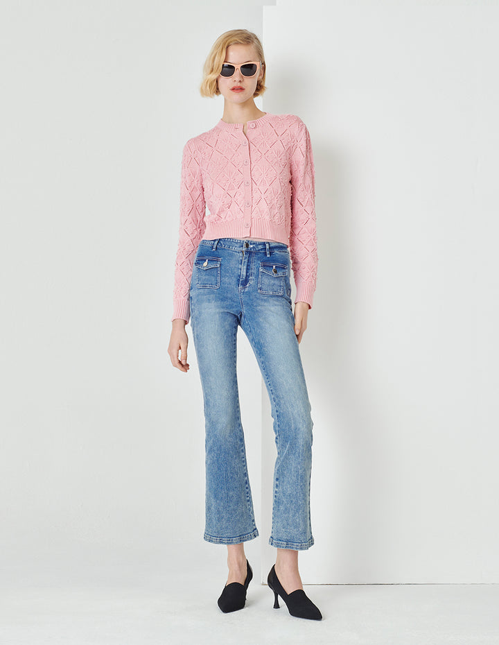 MARYLING Cherry Blossom Round Neck Knitted Cardigan