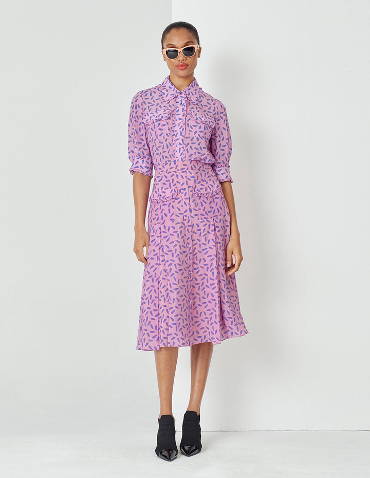 MARYLING Dreamy Pink Printed Cropped Sleeves Silk Shirt