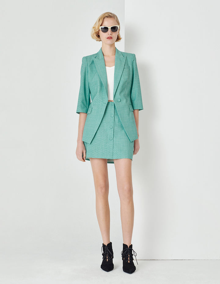 MARYLING Light Green Microcheck Houndstooth Blazer