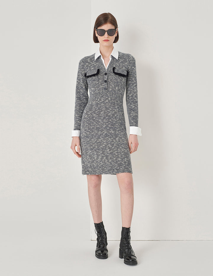 MARYLING Off-White Knit Shirt Collar Dress