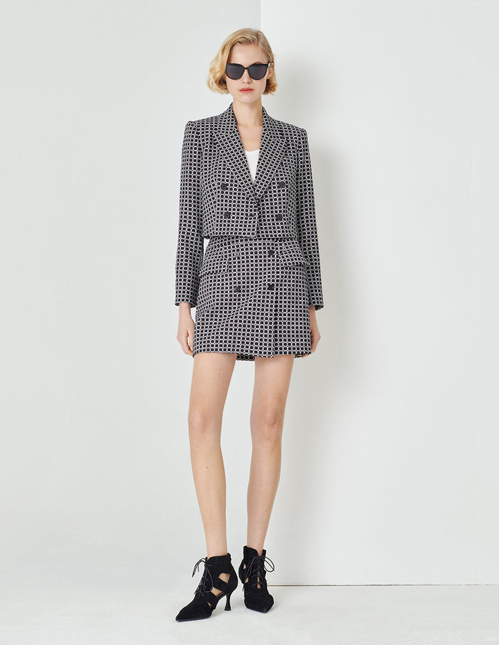 MARYLING Black And White Plaid Retro Cropped Blazer