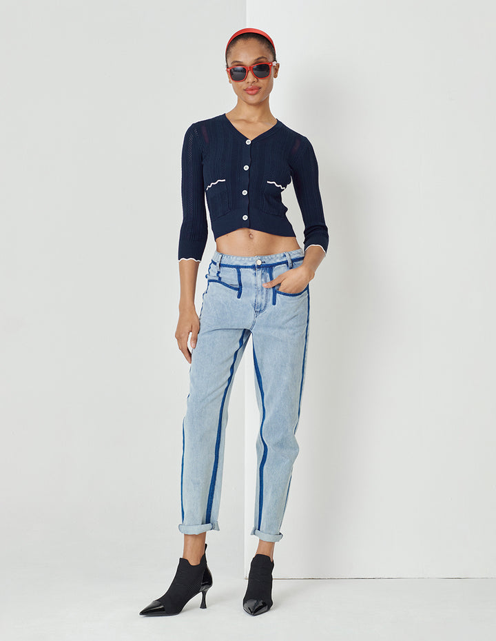 MARYLING Midnight Blue V-Neck Knit Cardigan