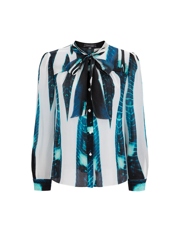 MARYLING Art Print Butterfly Tie Silk Shirt