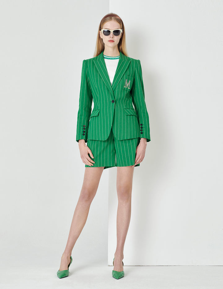 MARYLING Green Bottom White Striped Bermuda Shorts