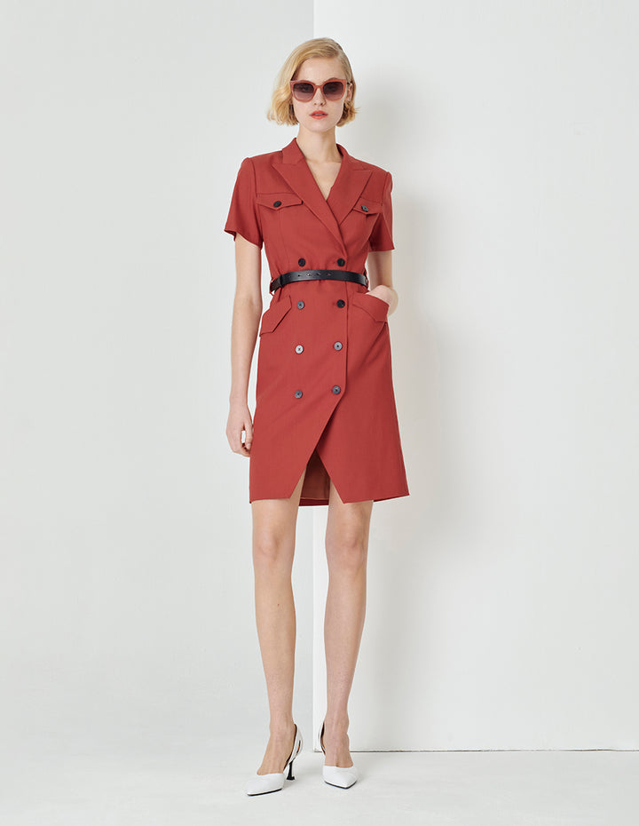 MARYLING Orange Hem V-Shaped Split Design Double-Breasted Suit Skirt