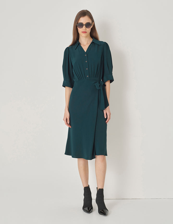 MARYLING Dark Green Shirt Tie Mermaid Dress