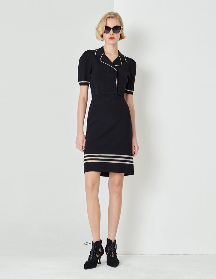 MARYLING Black And White Horizontal Detail Knitted Skirt