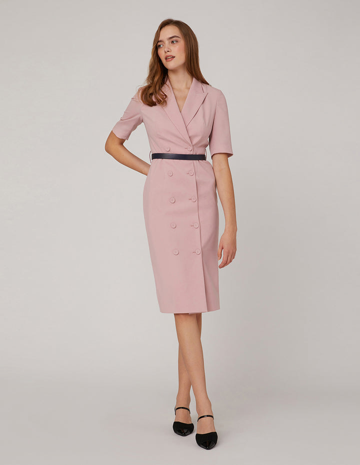 MARYLING Cherry blossom pink lapel collar dress