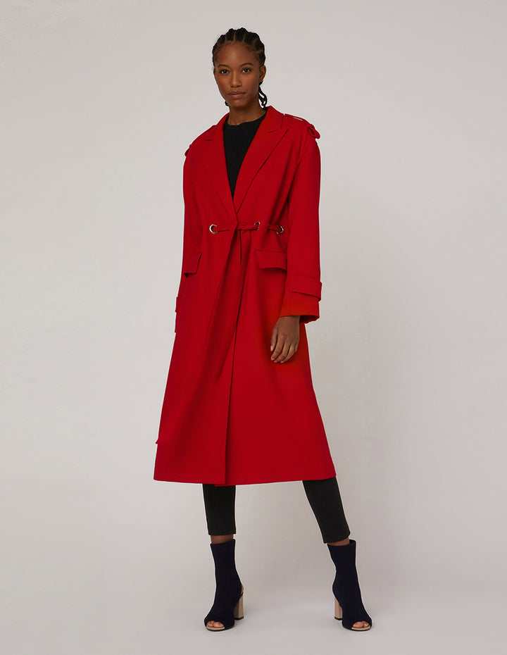 MARYLING Peak Lapel Single-Breasted Self-Tie Coat