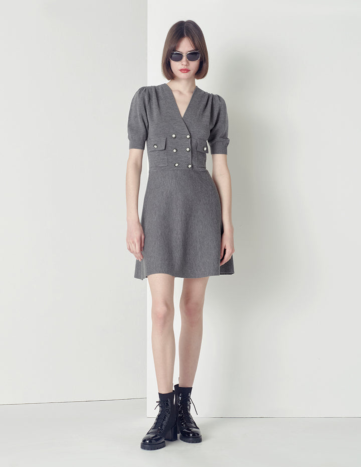 MARYLING Double Breasted V-Neck Knit Dress