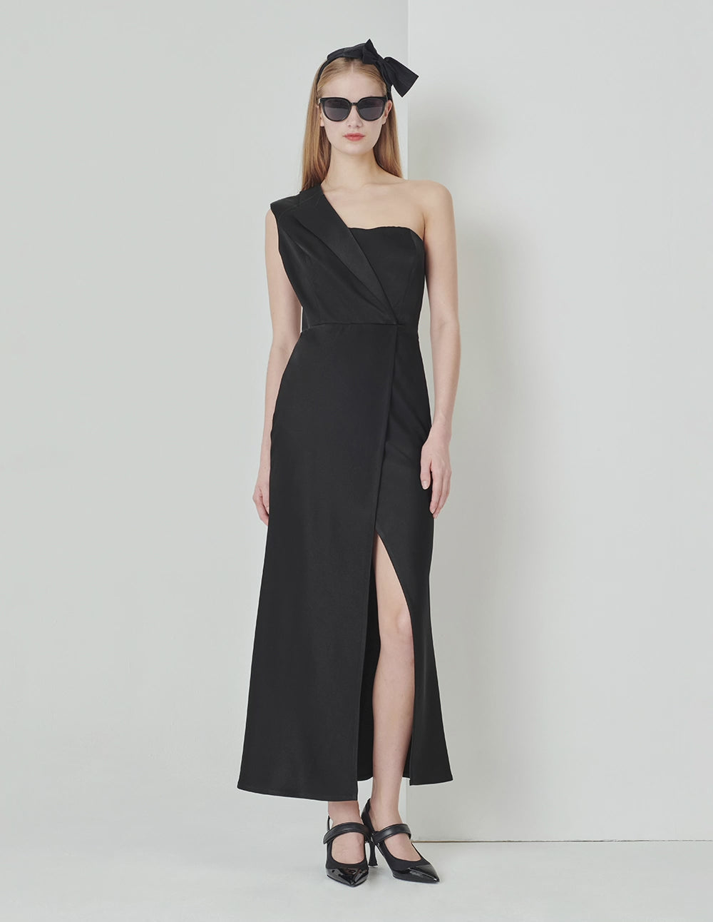 MARYLING One-Shoulder Suit Collar Side Slit Long Fishtail Dress