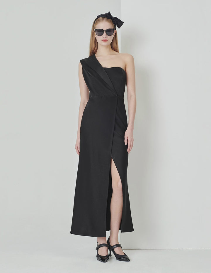 MARYLING One-Shoulder Suit Collar Side Slit Long Fishtail Dress