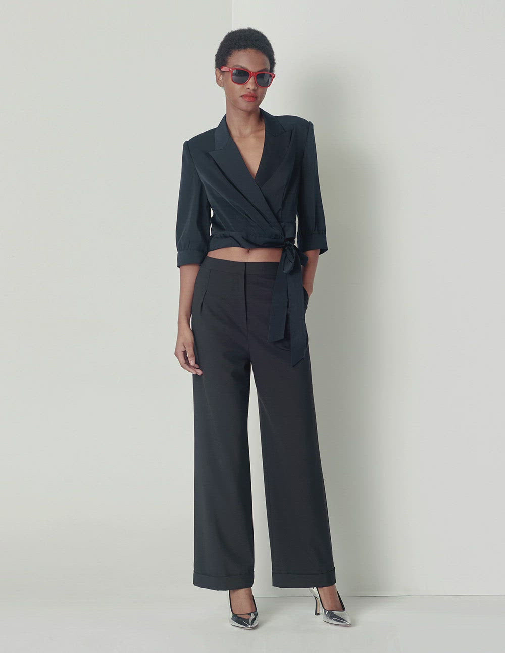 MARYLING Peak-Lapel Wrap Top