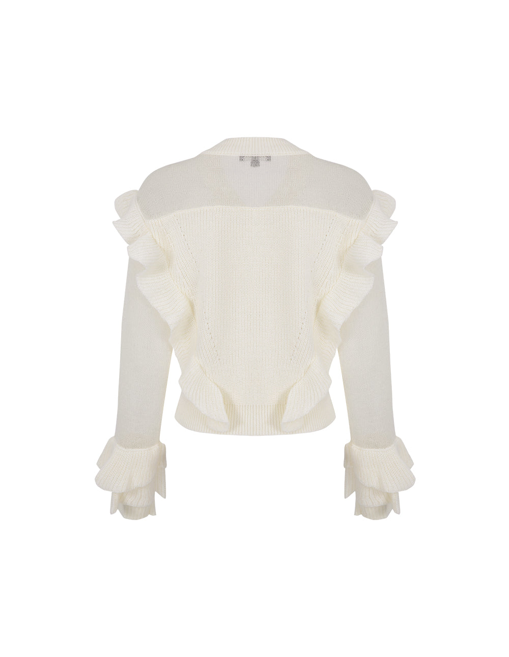 MARYLING Off-White V-Neck Ruffled Knit Pullover