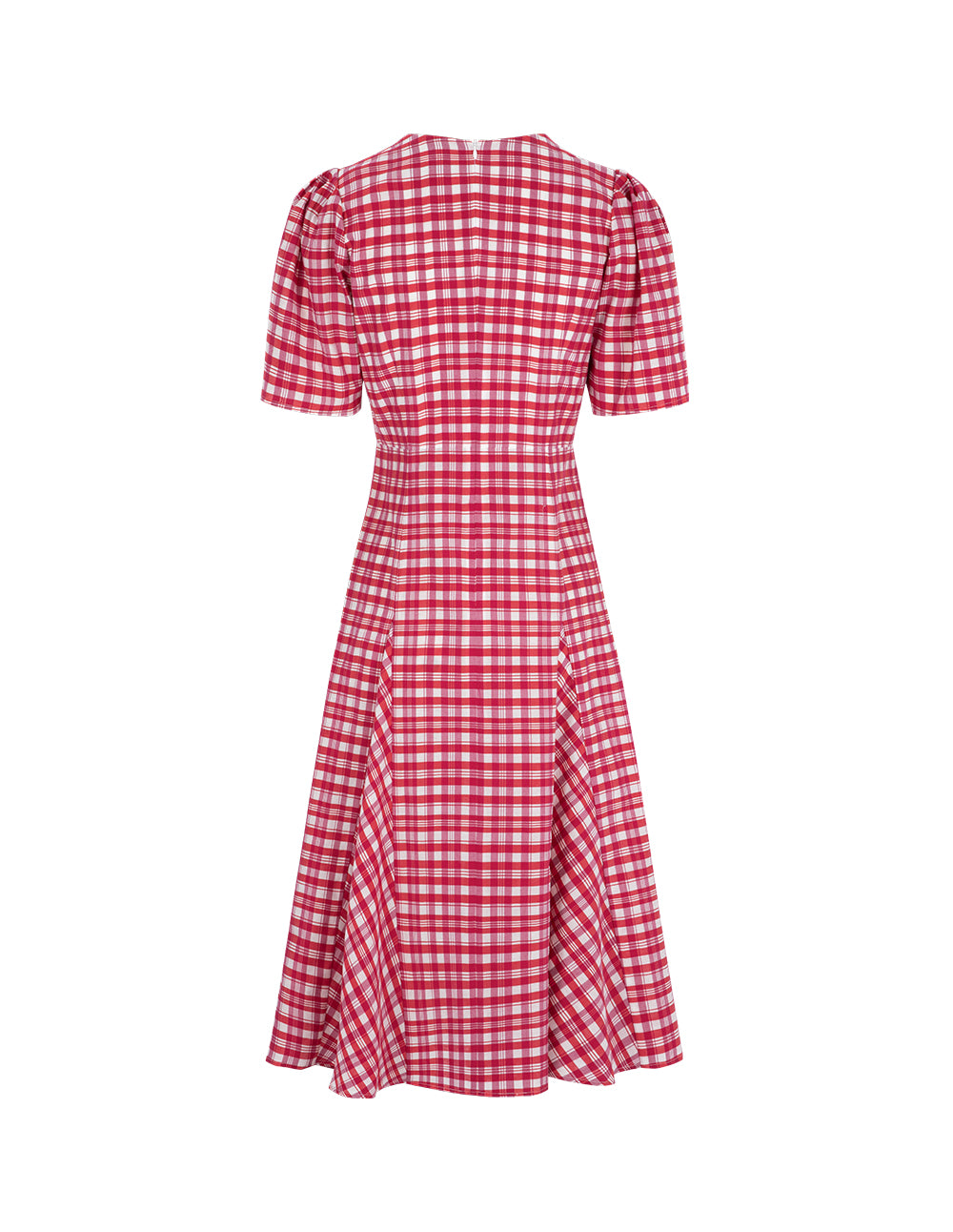 MARYLING Rose Pink Square Neck Puff Sleeve Check Dress