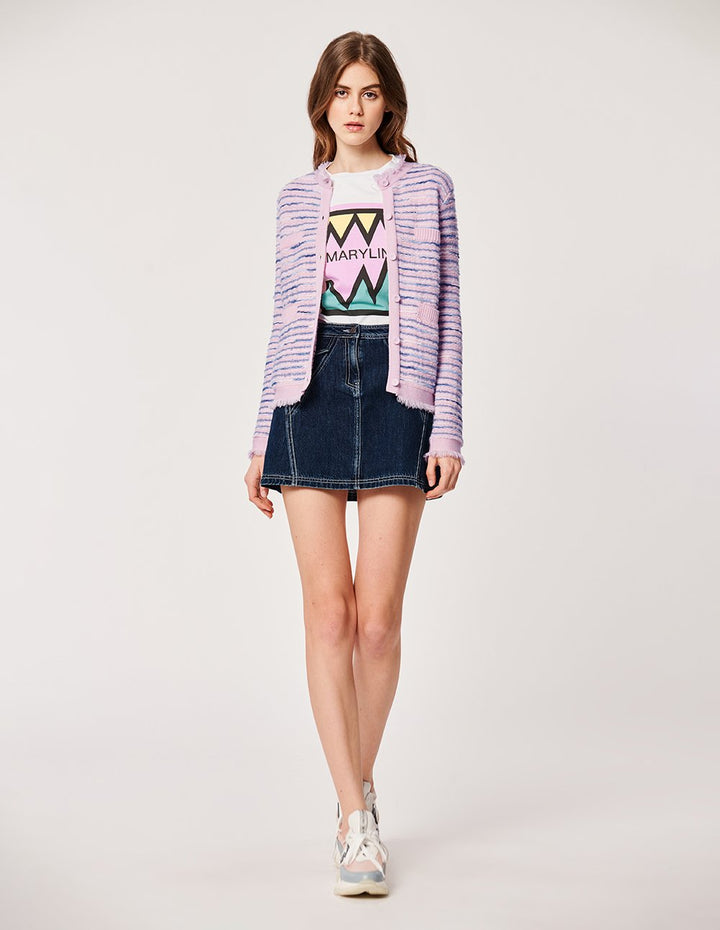 MARYLING White Stitching Navy Mini Denim Skirt