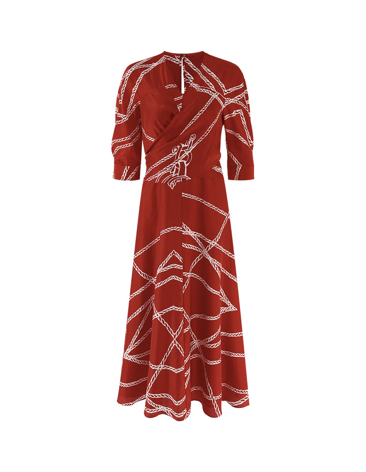 MARYLING Red white v-neck rope print dress