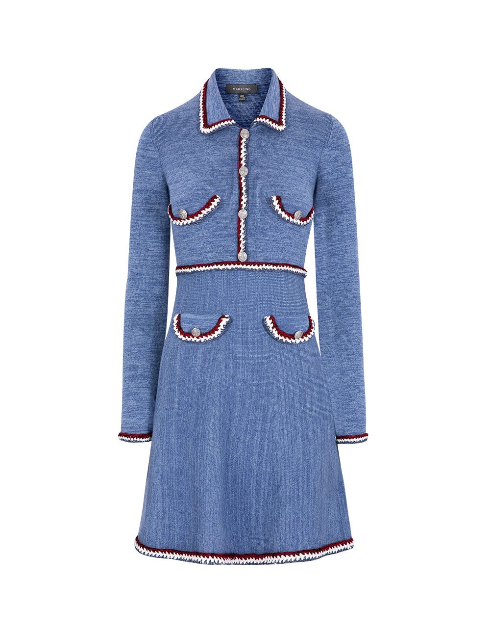 MARYLING Colourful Striped-Trim Long-Sleeve A-Line Knitted Shirt Dress
