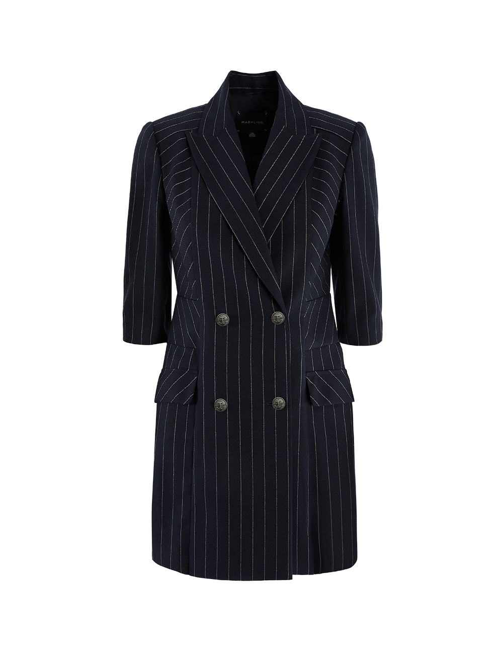 MARYLING Peak Lapel Three-Quarter Sleeve Double-Breasted Stripe Jumpsuit