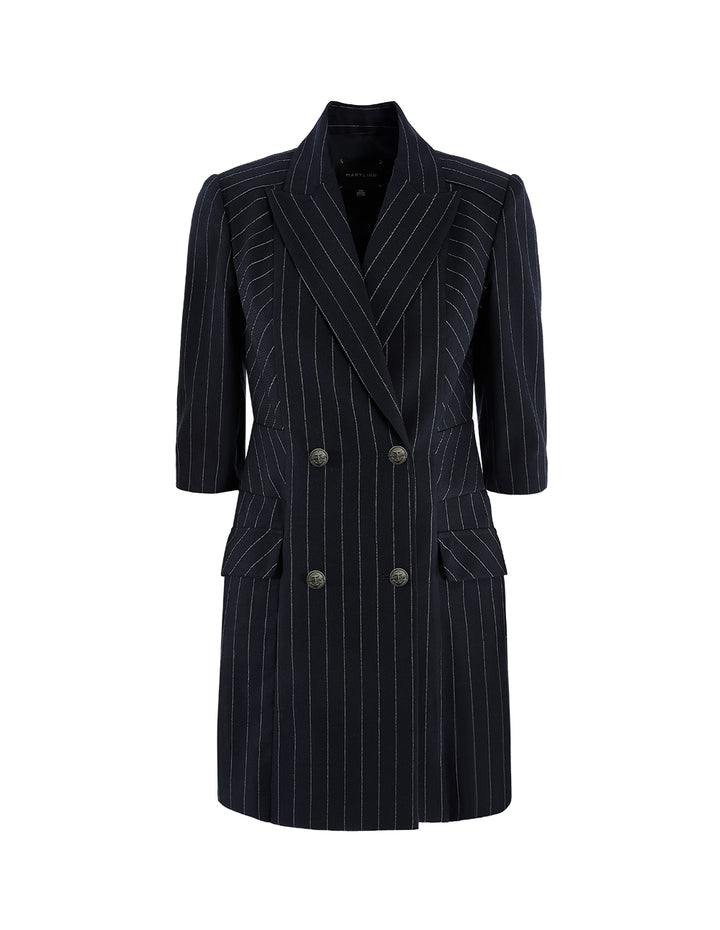 MARYLING Peak Lapel Three-Quarter Sleeve Double-Breasted Stripe Jumpsuit