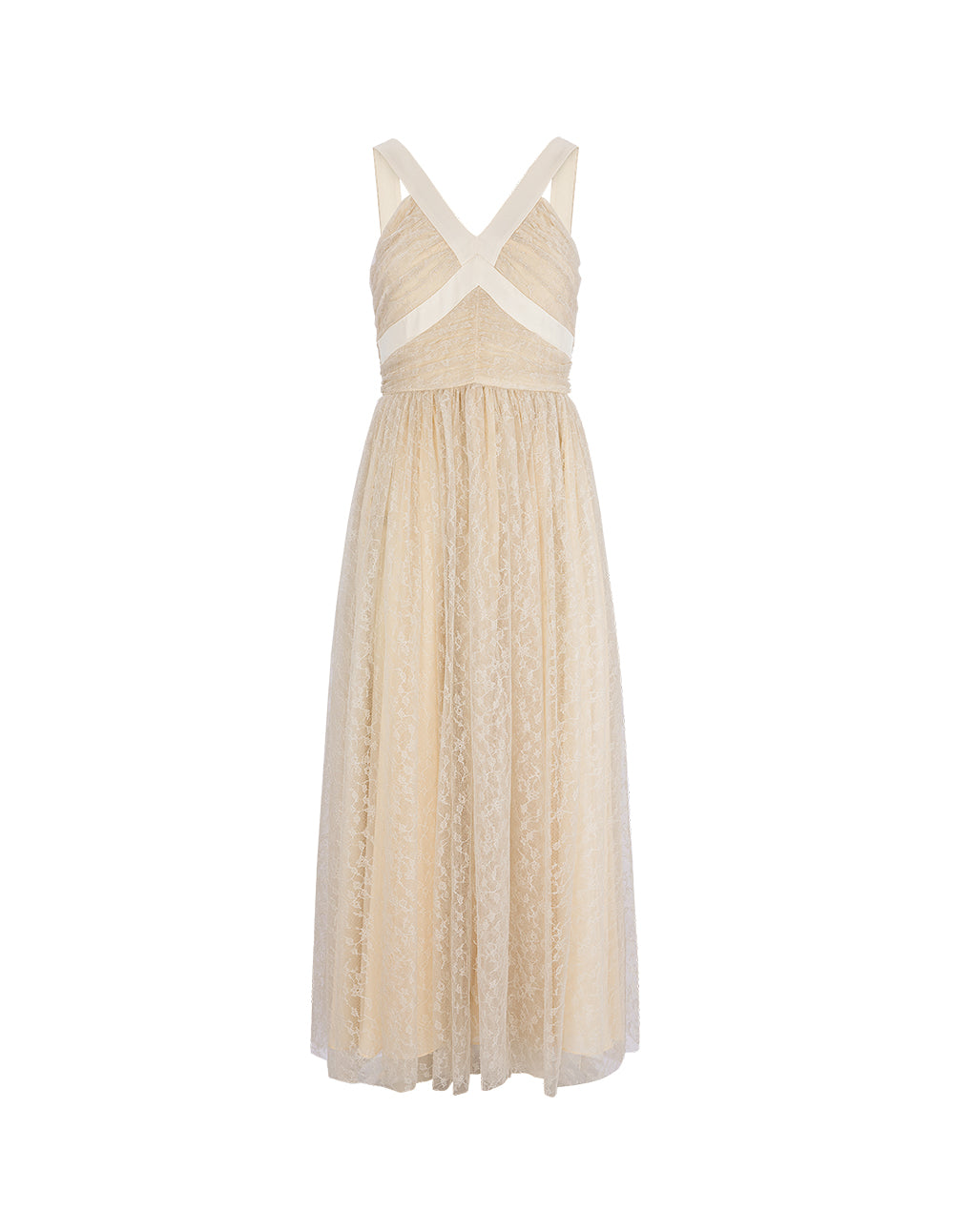 MARYLING Champagne V-Neck Lace Gown Dress
