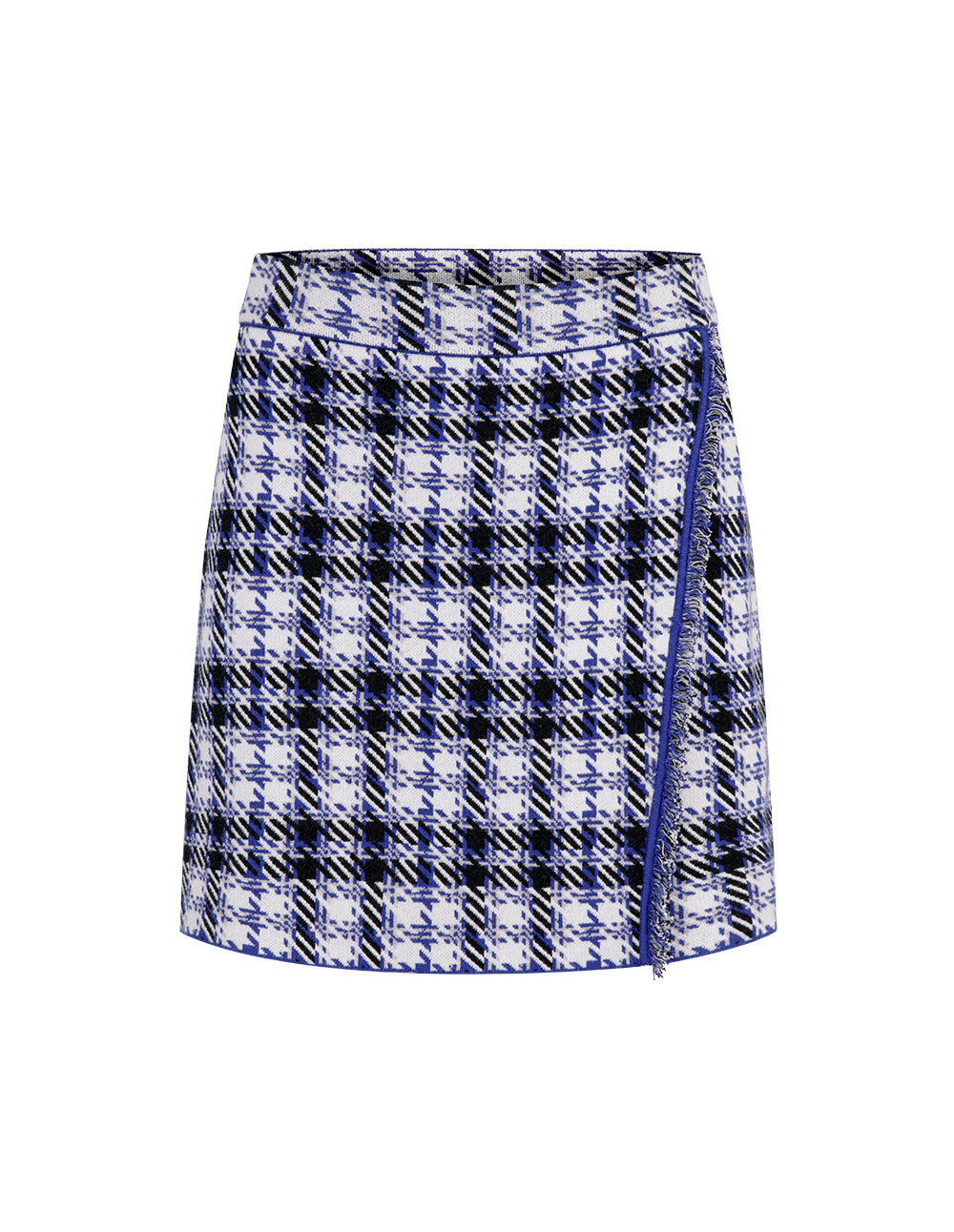 MARYLING Blue And White Grid Asymmetric Details Knitted Skirt