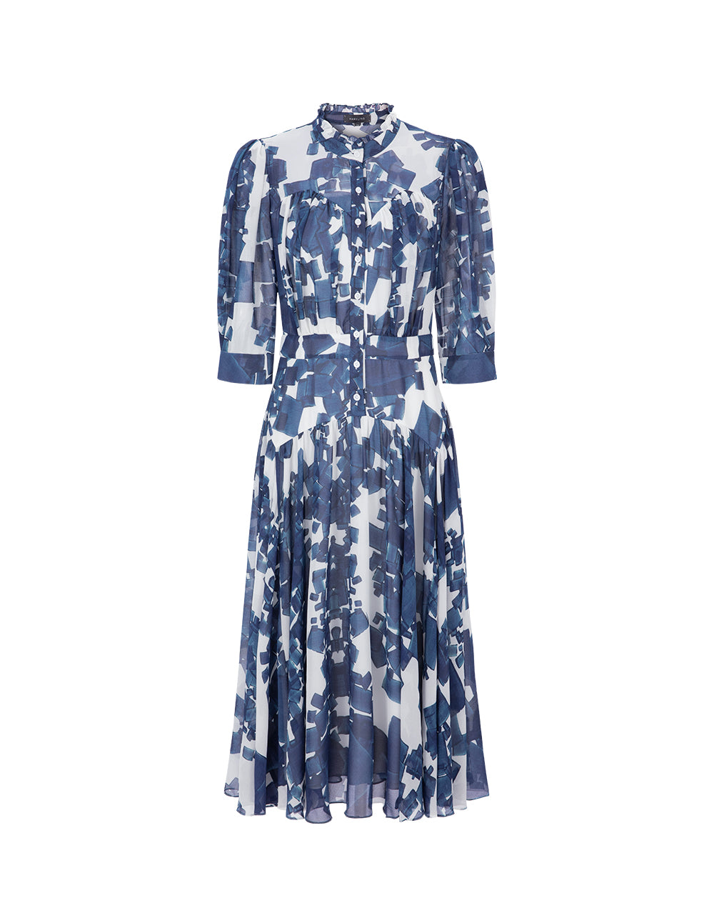 MARYLING Blue And White Grit Georgette Long Sleeve Dress