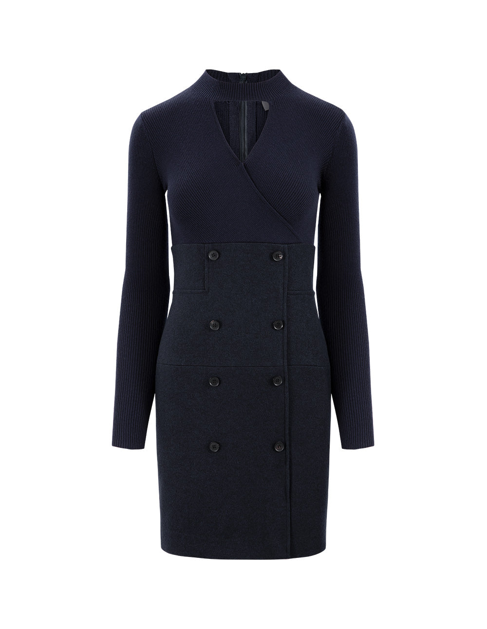 MARYLING midnight blue V-neck hollow shift knit dress