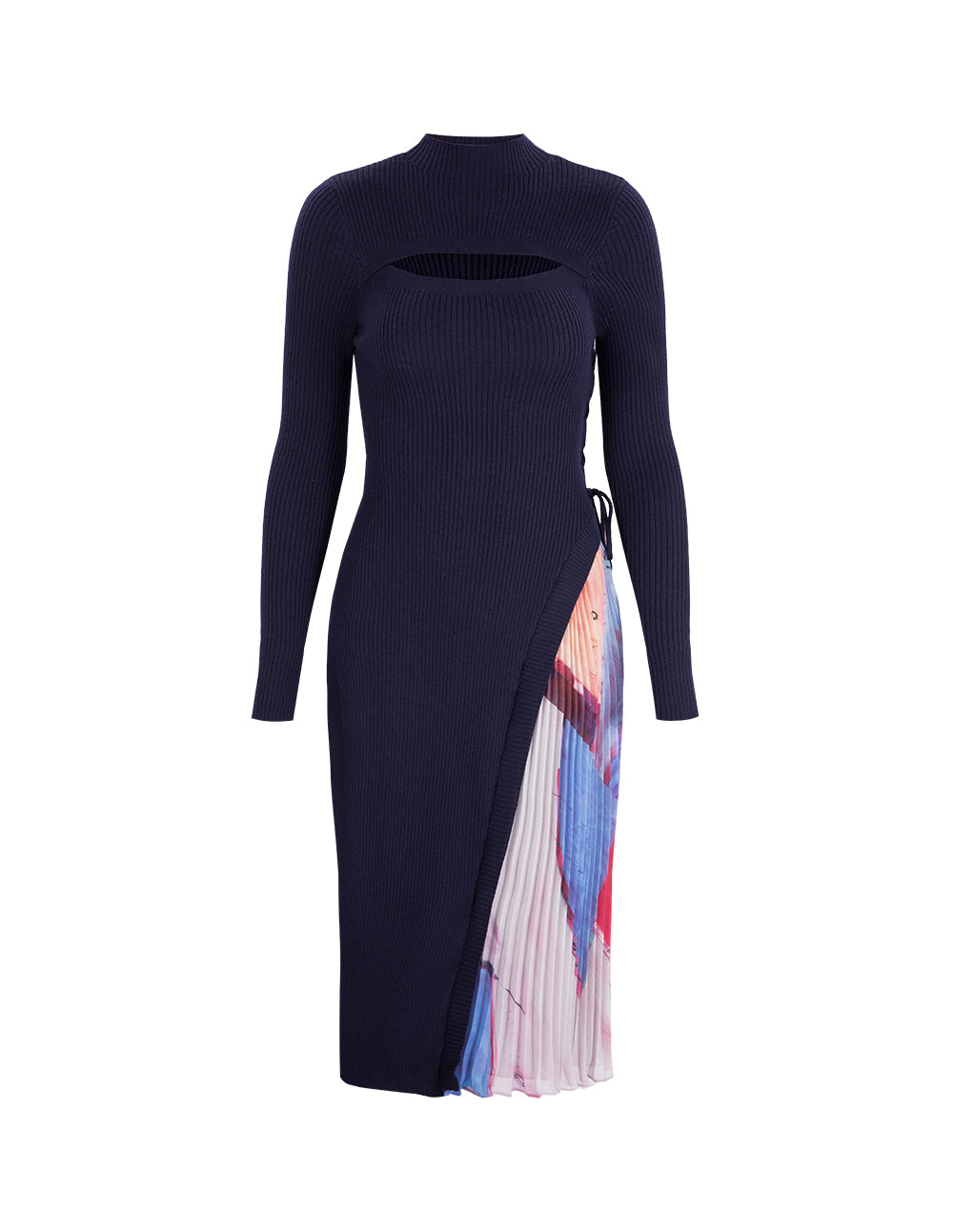 MARYLING Needle-Chiffon Printed Pleated Dress