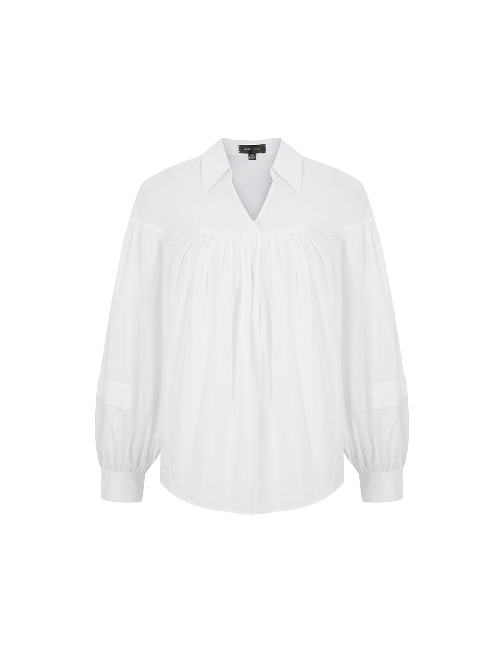 MARYLING A Line Balloon Sleeve Shirt Collar White Shirt