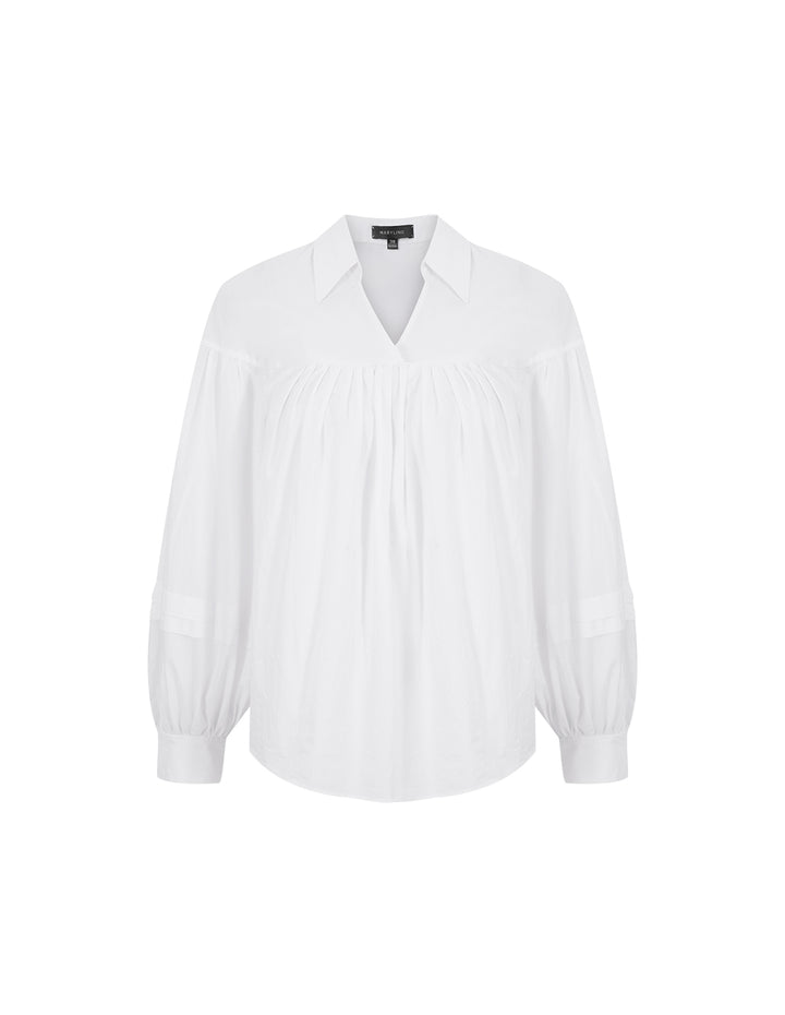 MARYLING A Line Balloon Sleeve Shirt Collar White Shirt
