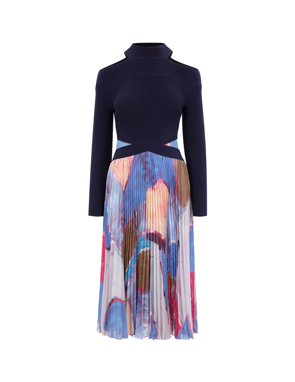 MARYLING Chiffon Print Pleated Dress