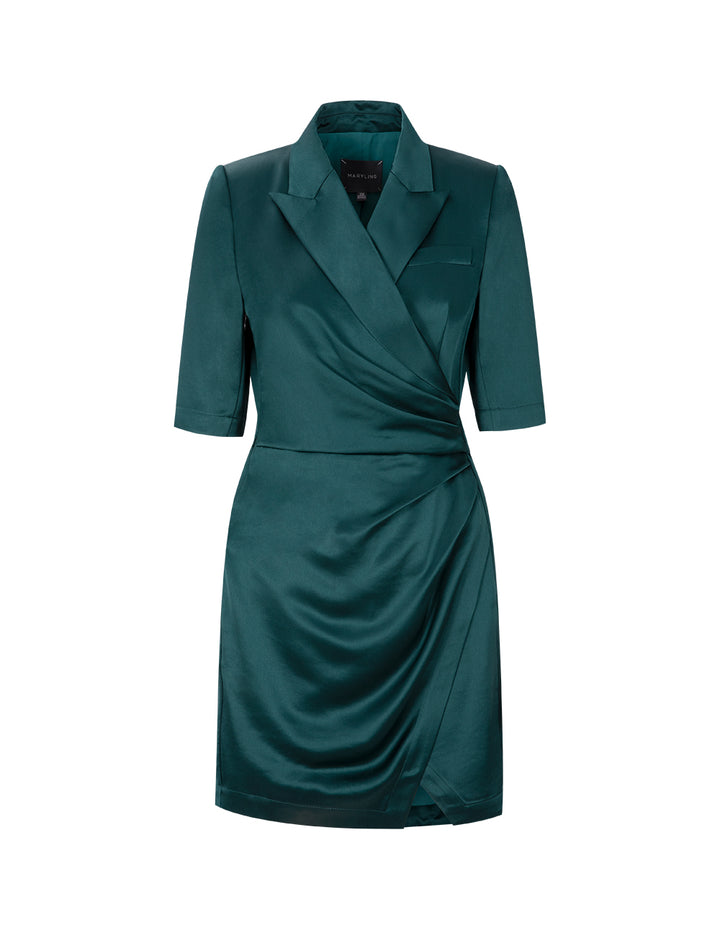 MARYLING Dark Green Side Pleats Dress