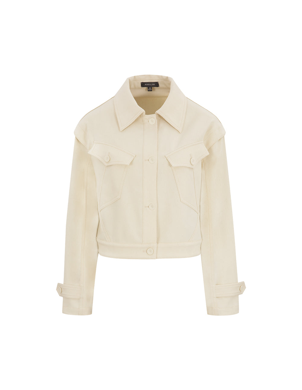 MARYLING White Slanted Pocket Cropped Jacket