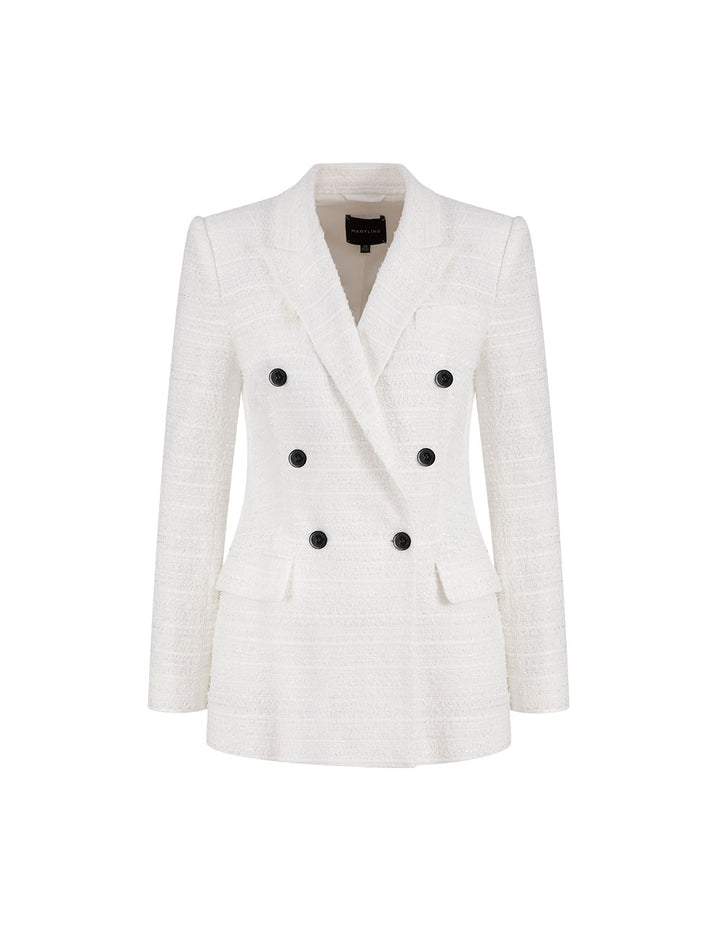 MARYLING Tweed Horn Black Buttons White Blazer