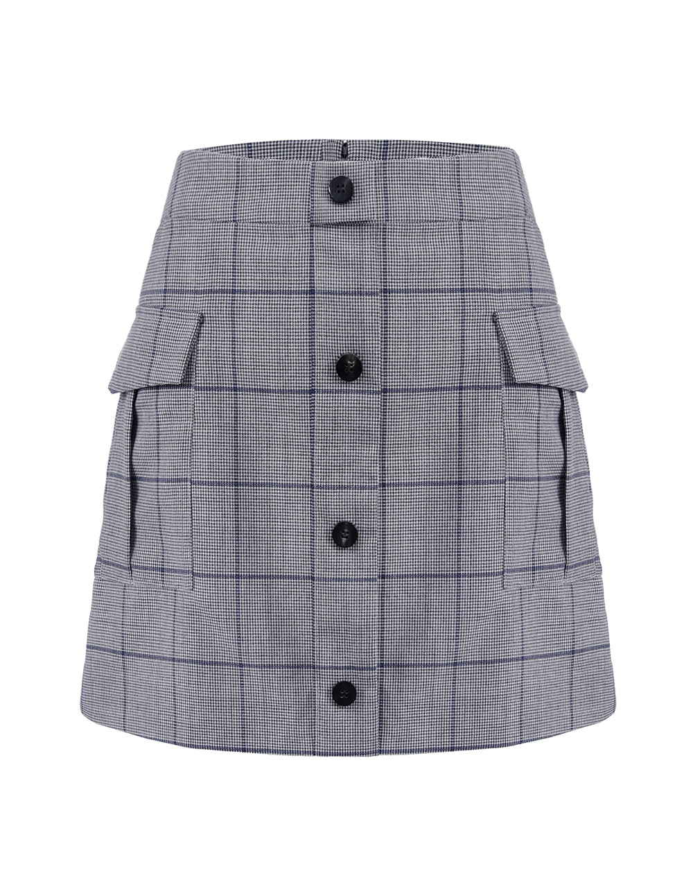 MARYLING Blue Striped Plaid Jacquard Patch Pocket Mini Skirt