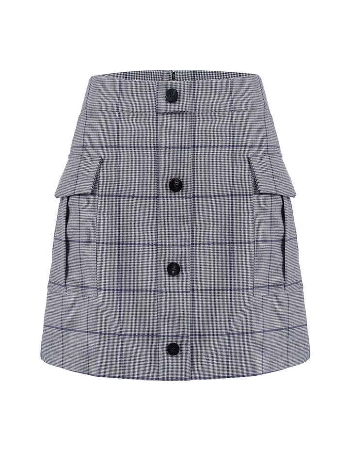 MARYLING Blue Striped Plaid Jacquard Patch Pocket Mini Skirt