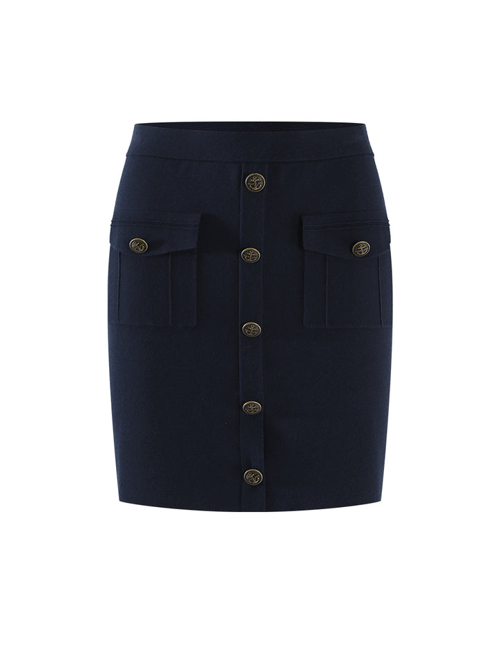 MARYLING Dark Blue Pockets Knitted Skirt