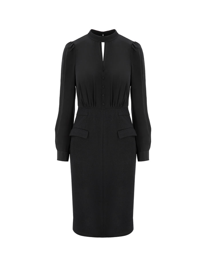 MARYLING Black Wool Silk Panel Dress