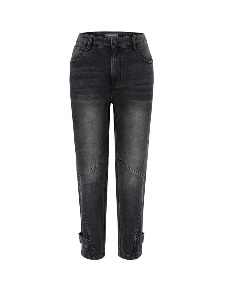 Maryling Black Tapered Feet Cropped Jeans
