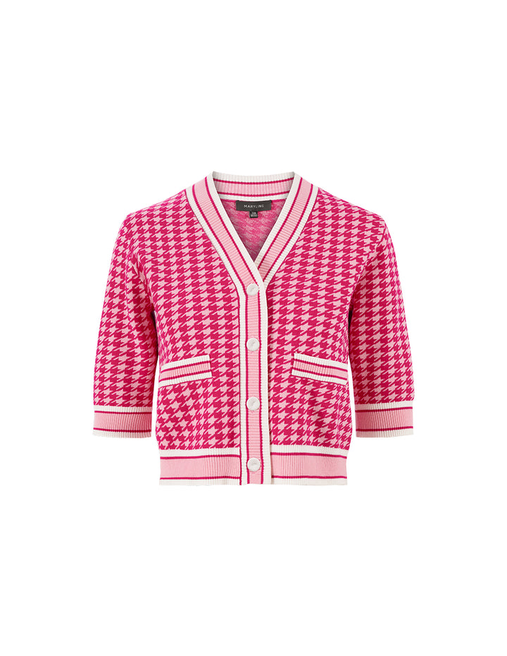 MARYLING Berry Check Jacquard Cardigan
