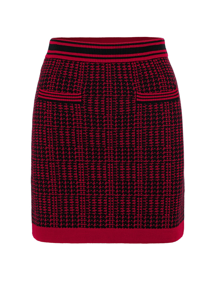 MARYLING Black And Red Houndstooth Knitted Skirt