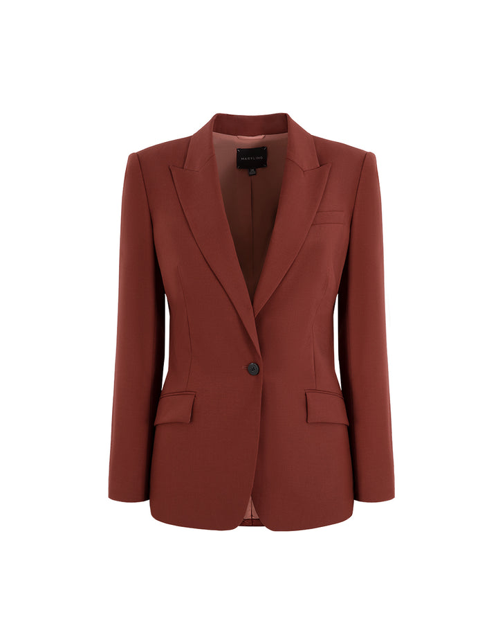 MARYLING Brick Red Wool Button-Down Blazer