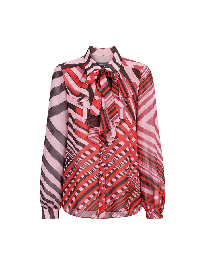 MARYLING Pink Striped Peplum Bow Blouse