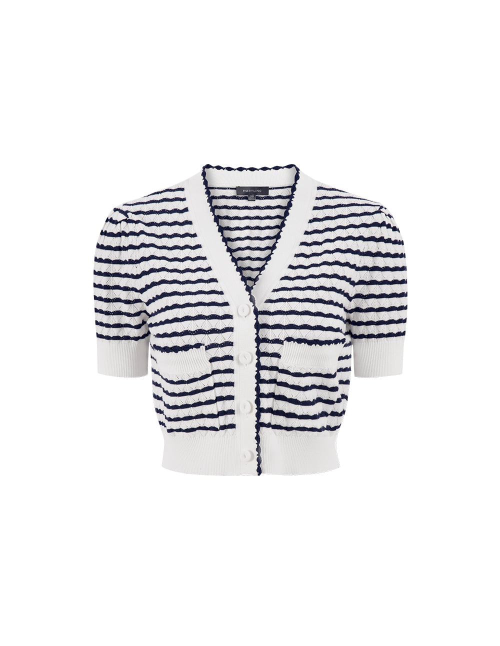 MARYLING Black And White Striped V-Neck Knitted Cardigan