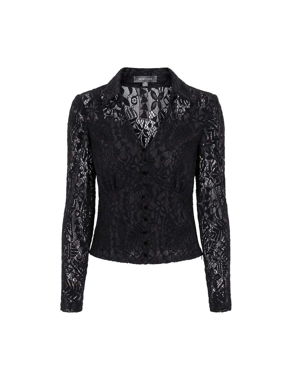 MARYLING Black V-Neck Fitted Lace Bouse
