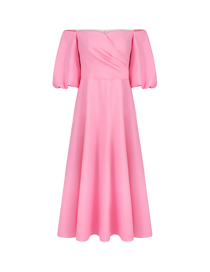 MARYLING Peach Pink One-Collar Puff Shoulder Dress