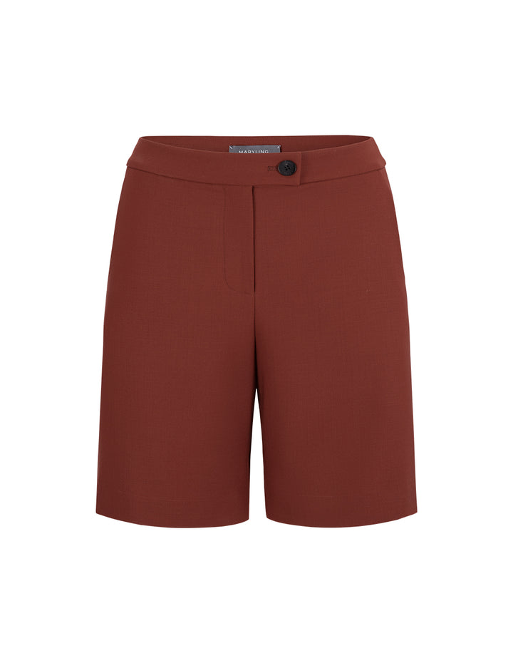 MARYLING Brick Red Mid-Rise Slanted Pocket Shorts