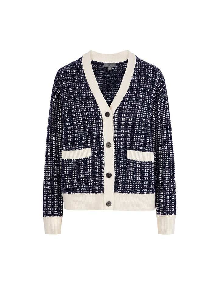 MARYLING Blue And White Contrast Knitted Cardigan