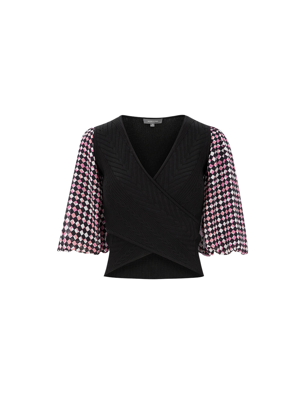 MARYLING Red Berry Checkered V-Neck Shuttle With Printed Top